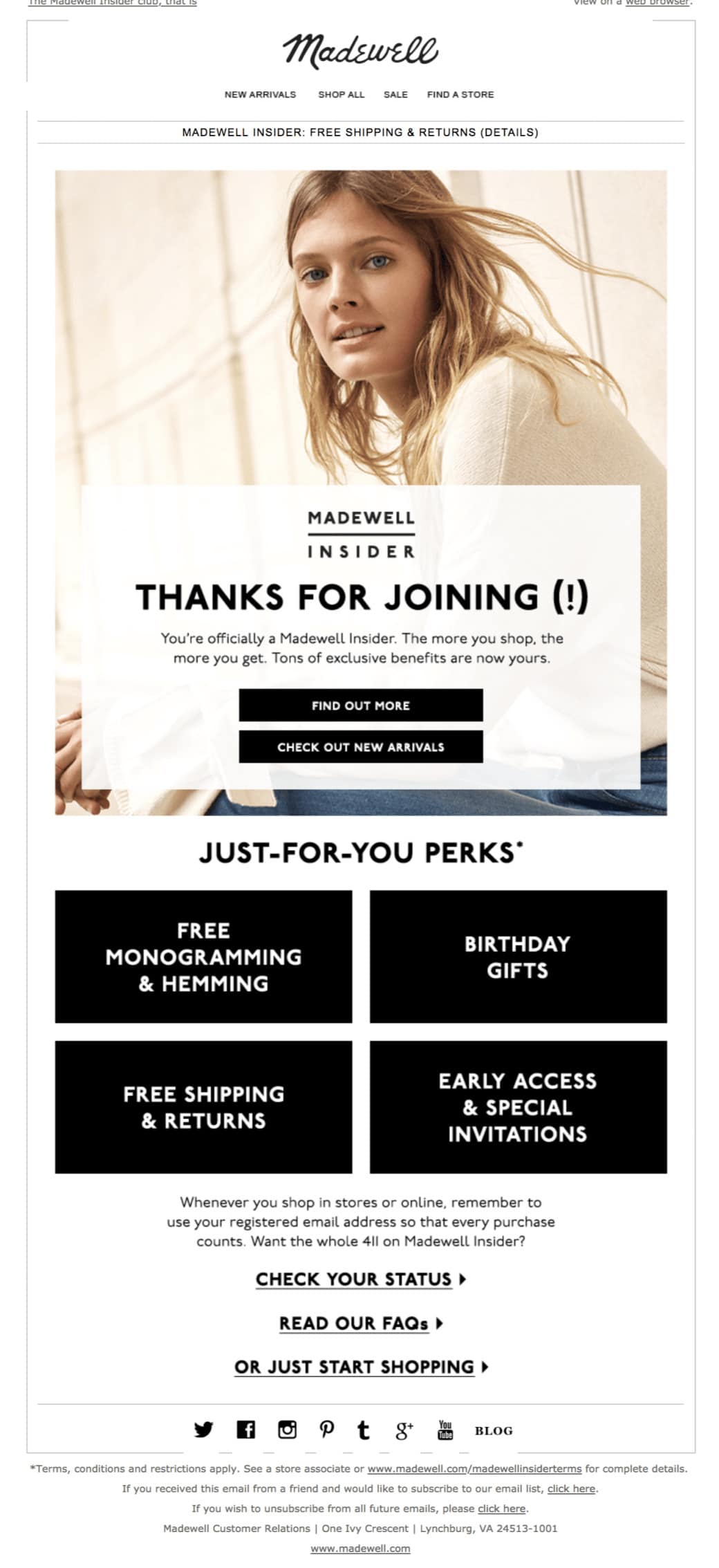 Madewell welcome email example