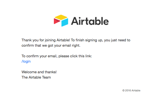 AirTable double opt-in email example