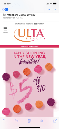 Ulta personalized email example