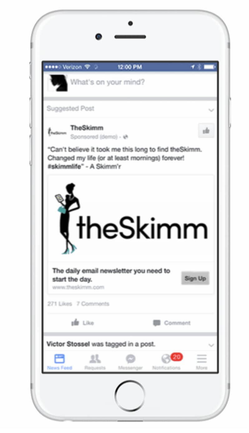 Here’s a sponsored ad that theSkimm put on Facebook to collect new email addresses.