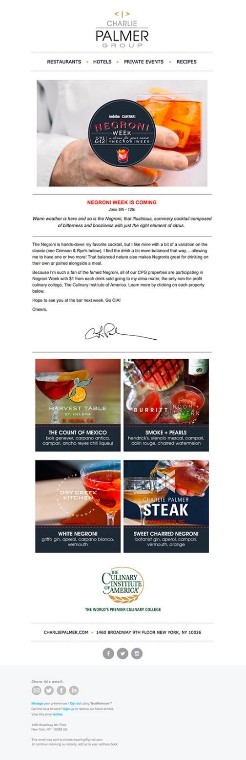 The more personal your marketing, the better. Mimicking a handwritten letter by including a real signature (ideally from a person your audience will recognize, like a chef or company figurehead) at the end of your message is a nice touch that makes guests feel more connected to your restaurant.