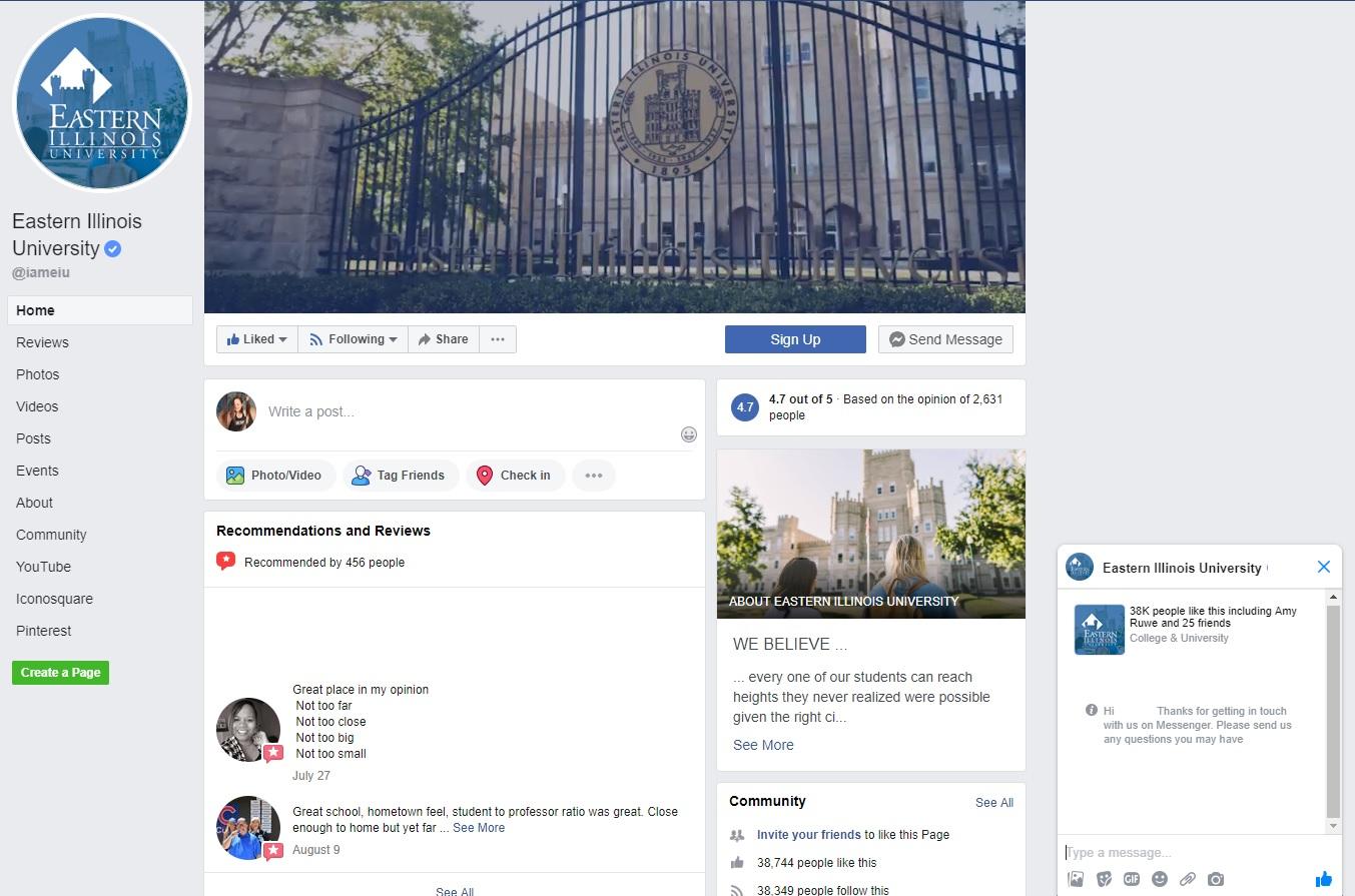 Eastern Illinois University offers prospects plenty of ways to connect via their Facebook page