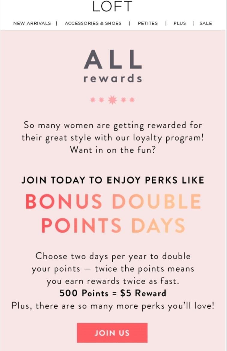 Loft Loyalty Rewards Email