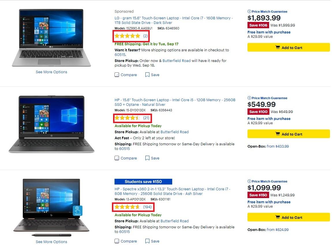 BestBuy uses start ratings to inform consumers of a product’s popularity