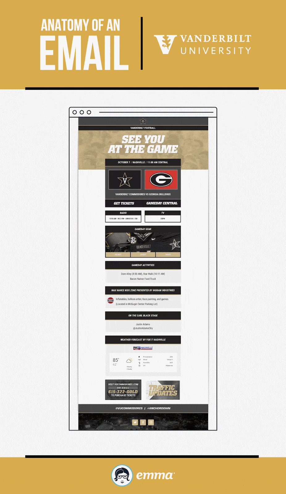 Here is an email that was used to spark interest and boost attendance to an upcoming football game at Vanderbilt: 