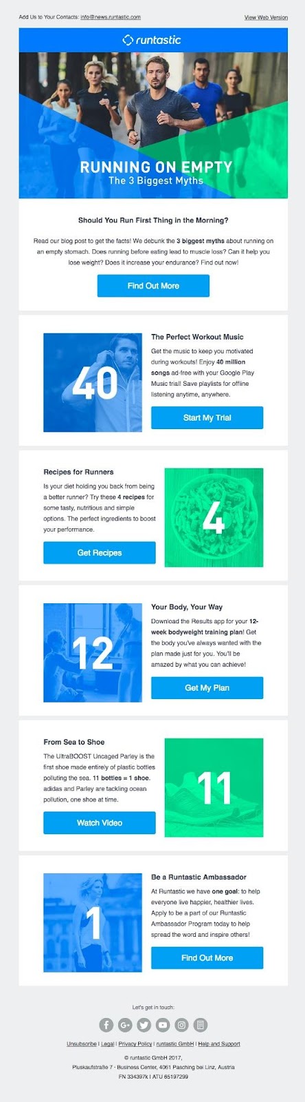 newsletter from Runtastic, a fitness app designed for athletes: