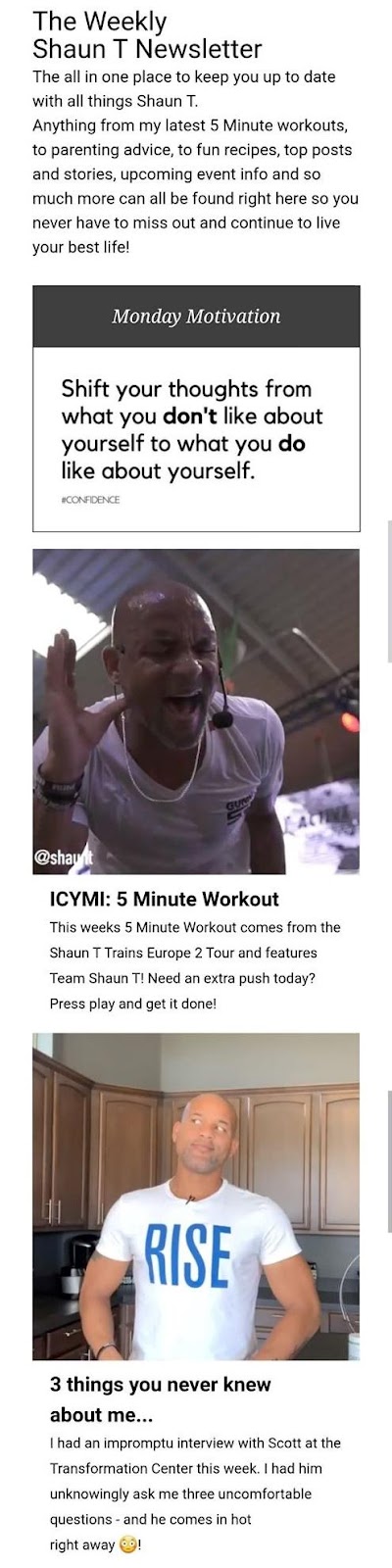 example from celebrity personal trainer, Shaun T.
