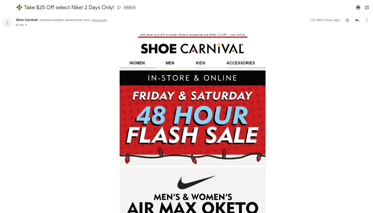 Shoe Carnival email example