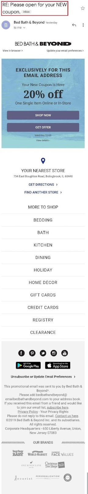 bed bath and beyond email example