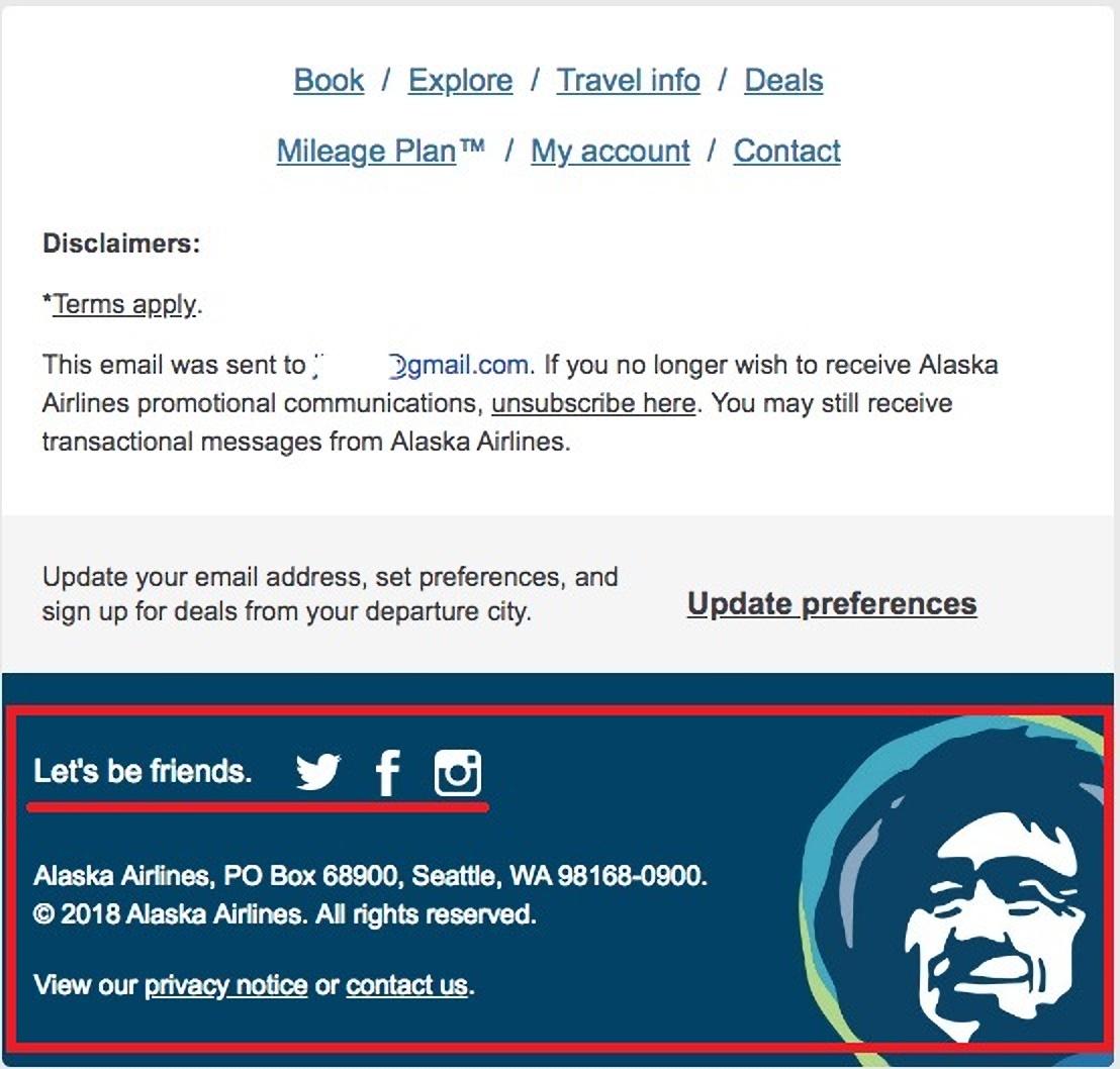 Alaska Airlines email example