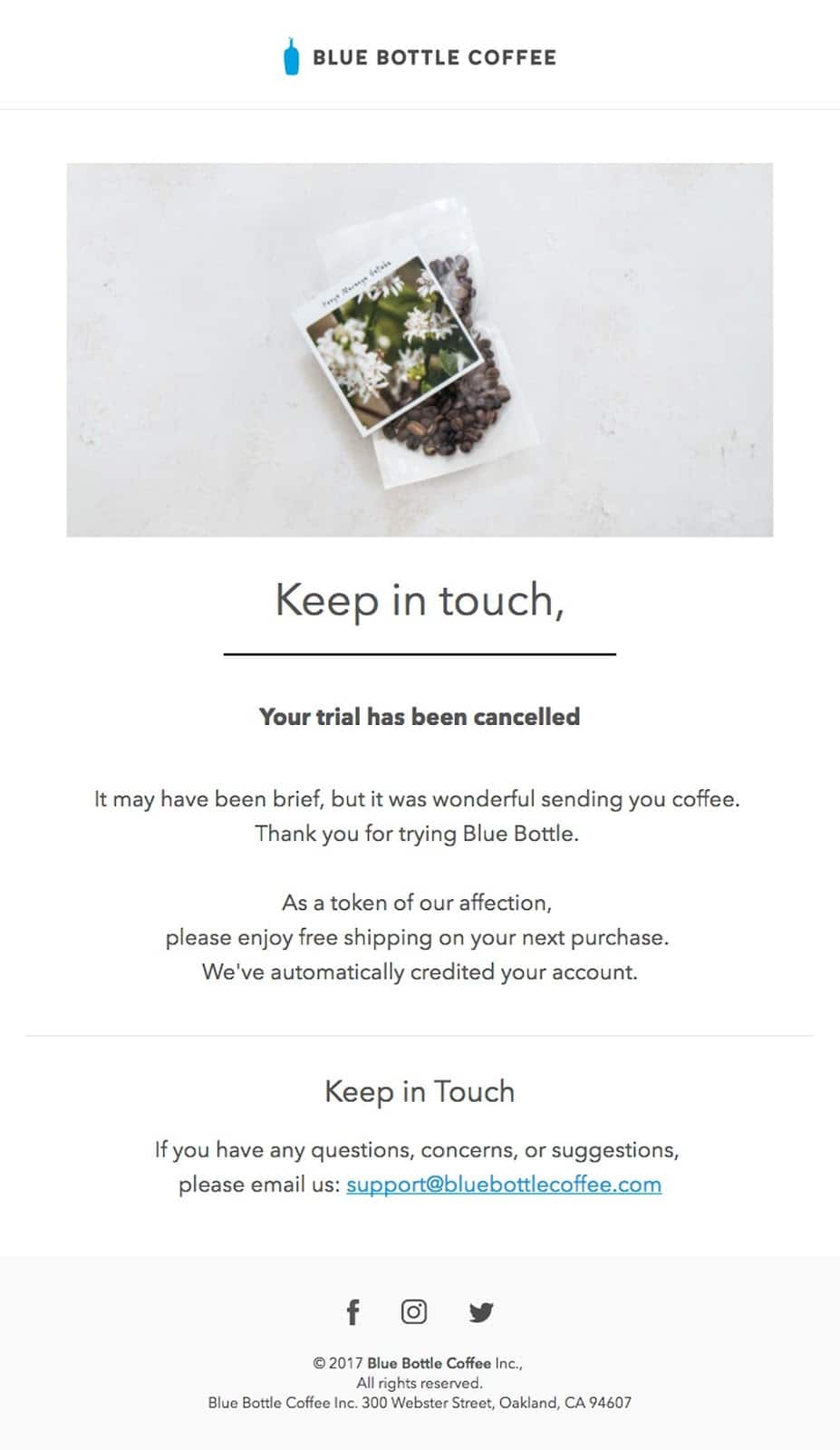 Blue Bottle Coffee email example