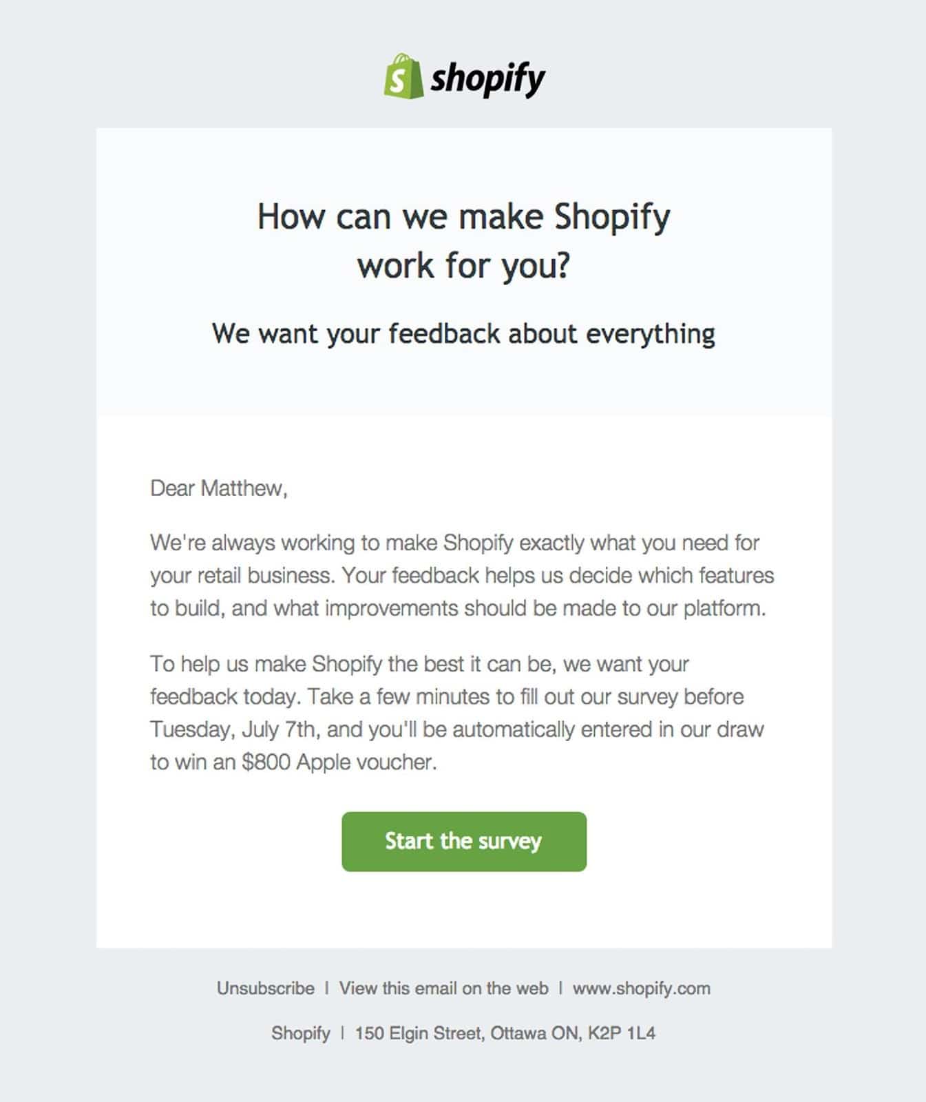 Shopify email example