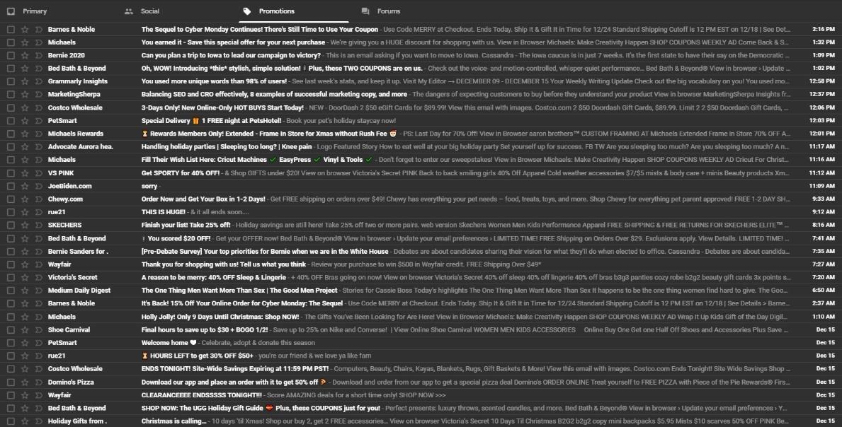 screenshot of a gmail inbox