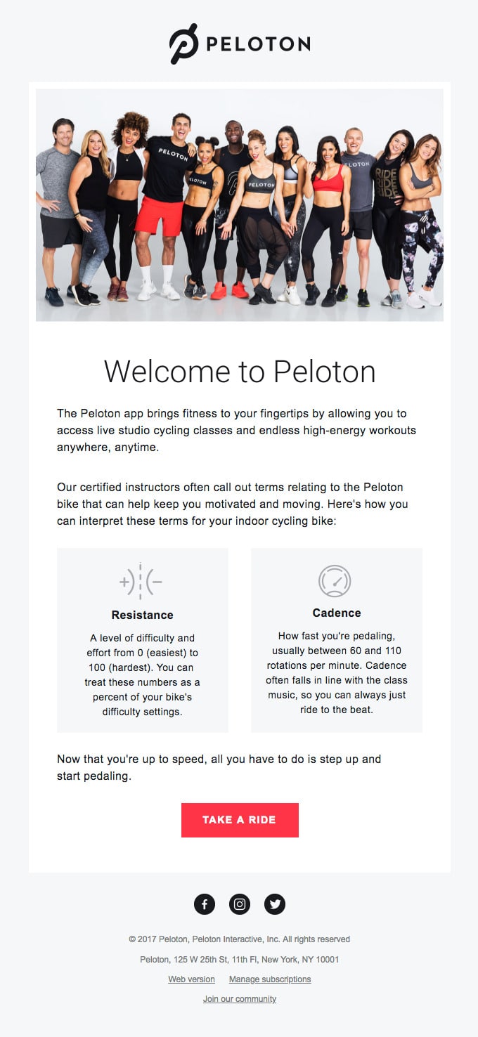 Peloton email example