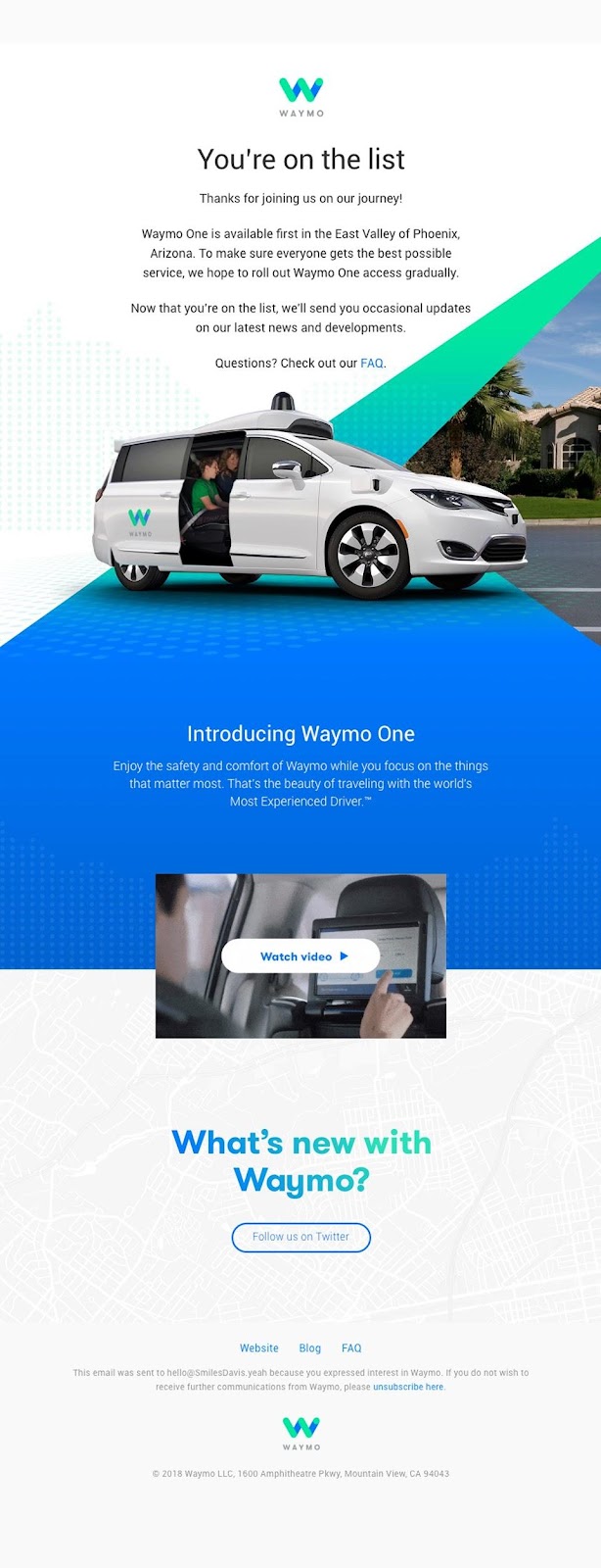 Waymo welcome email example
