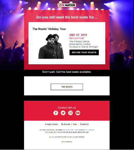 Live Nation email example