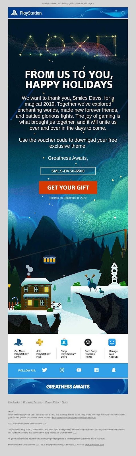Playstation holiday email example