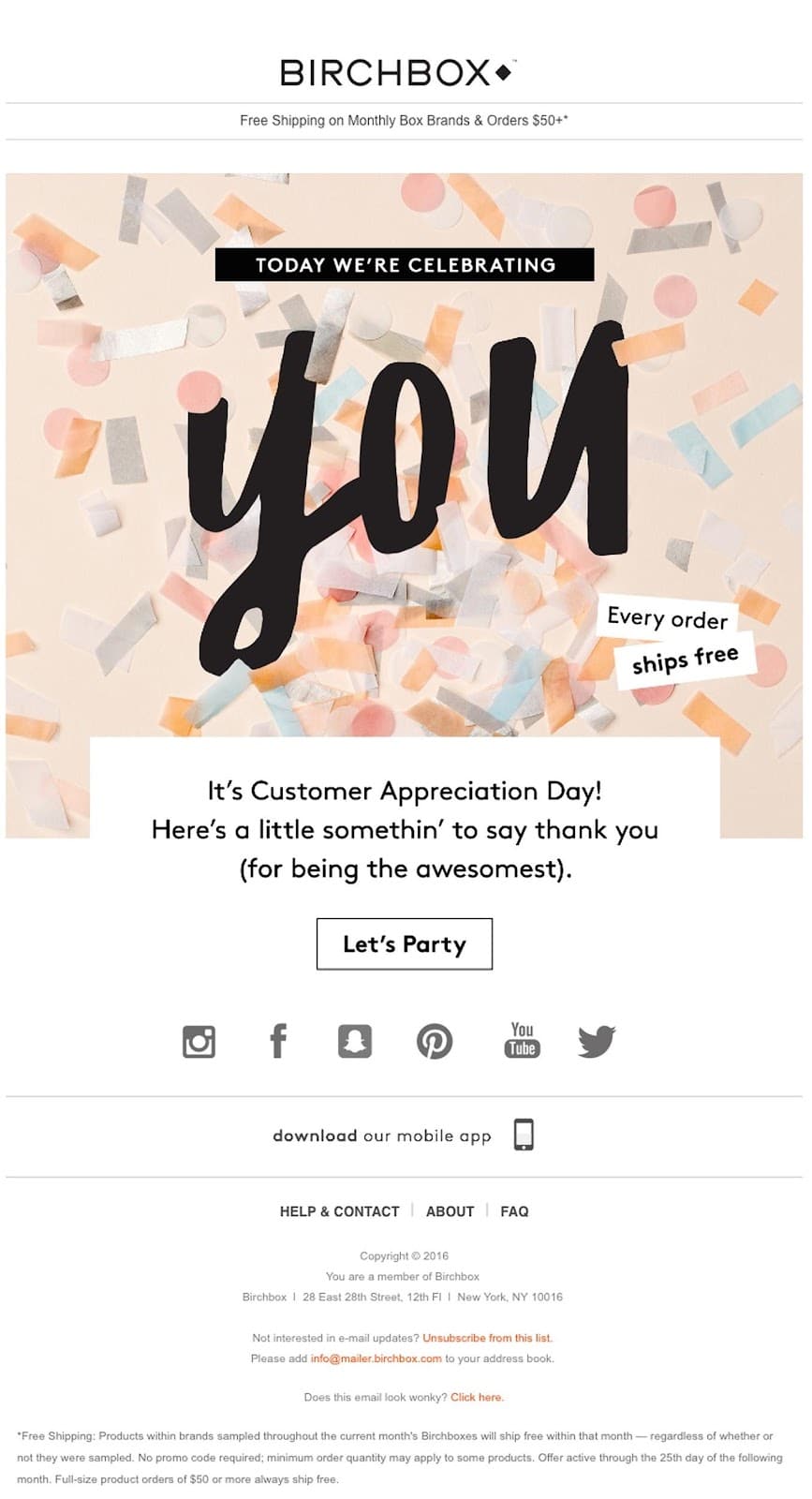 Birchbox customer appreciation email example