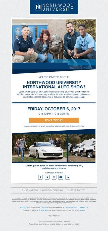 Northwood University event invite email example