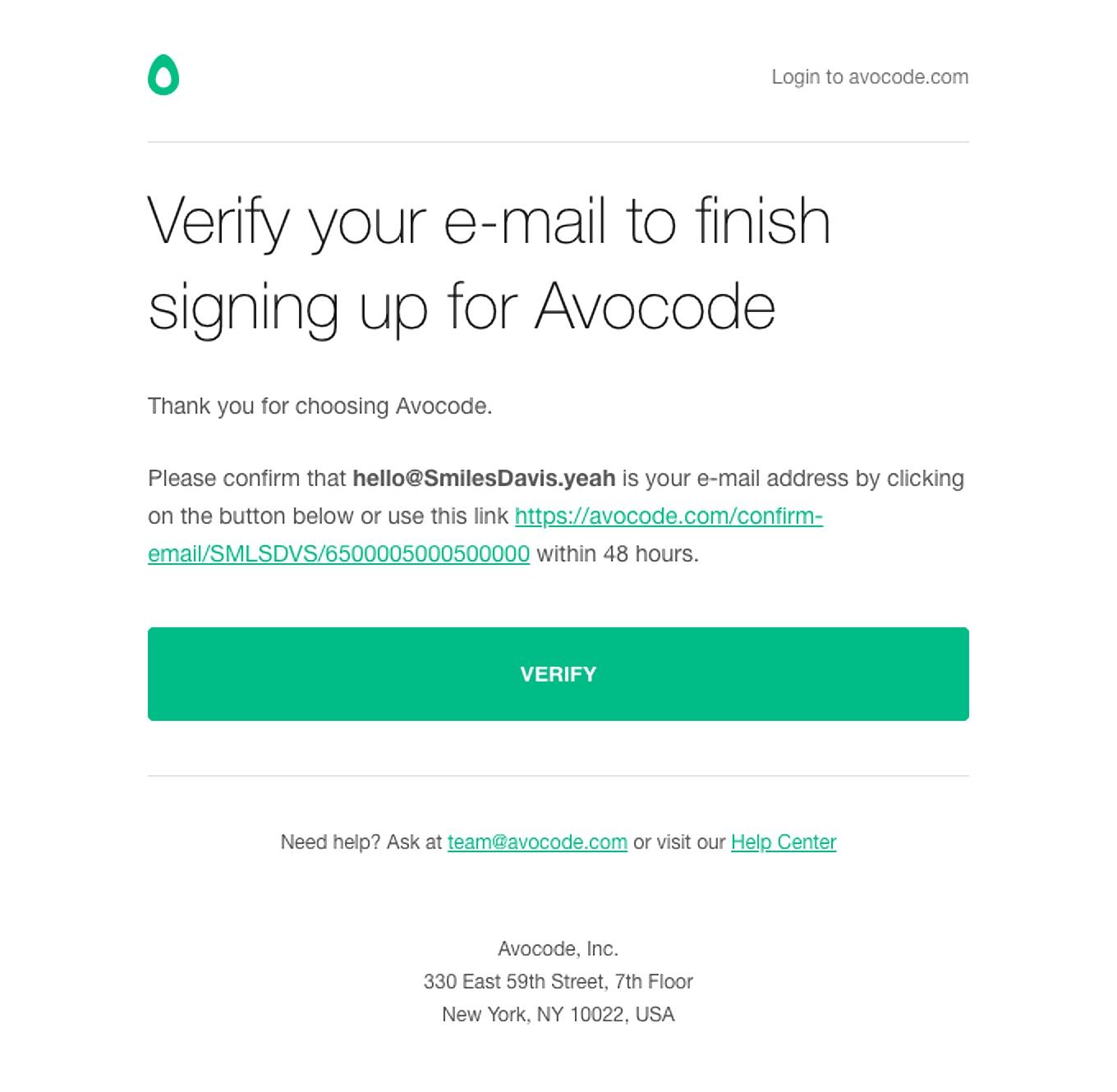 Avocode email example