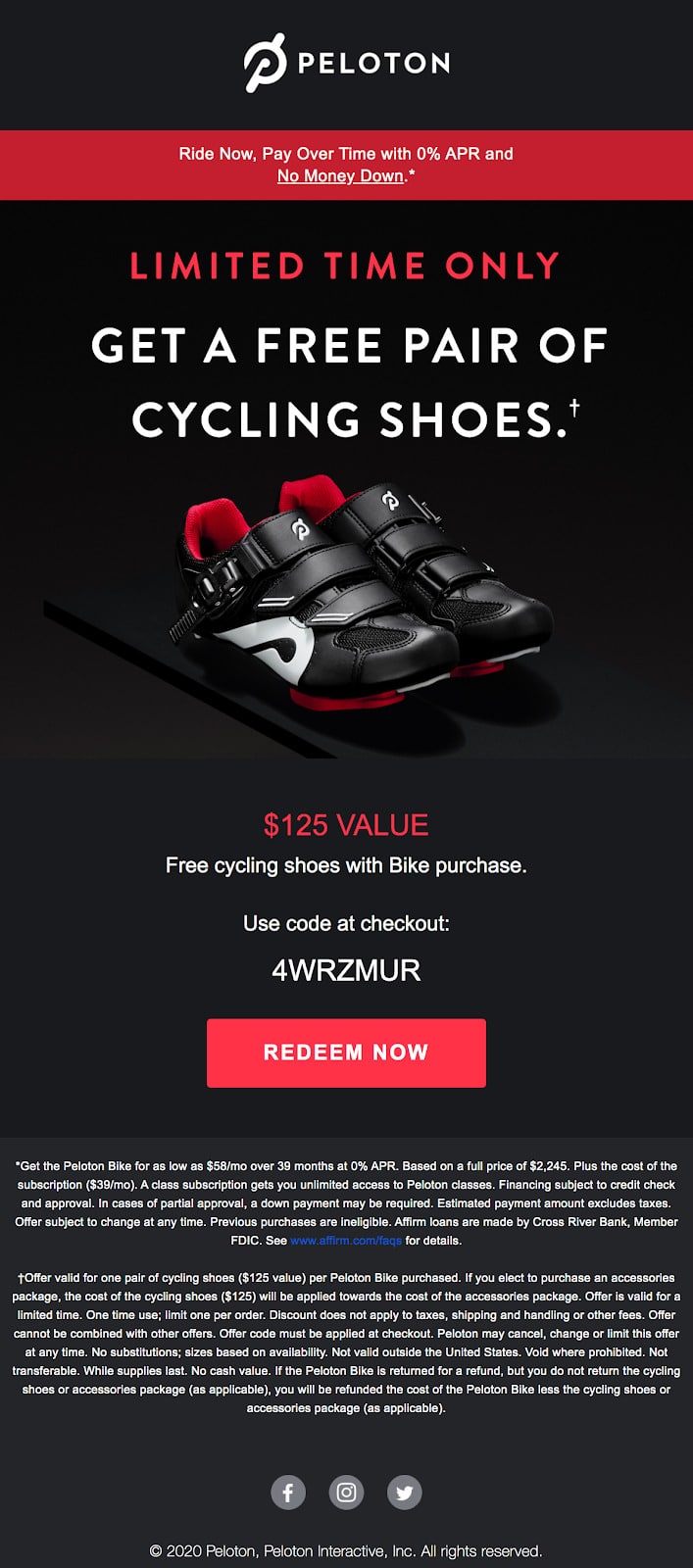 Peloton free shoes offer email