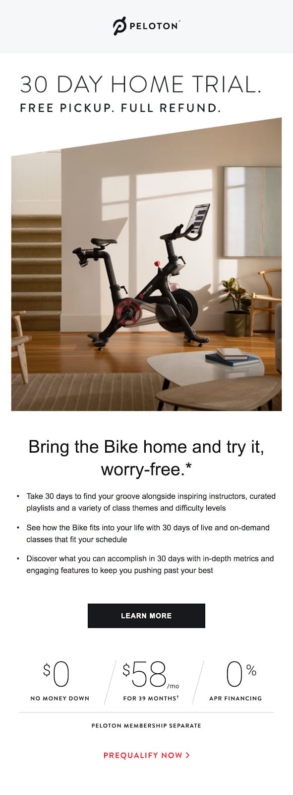 Peloton 30 day trial email