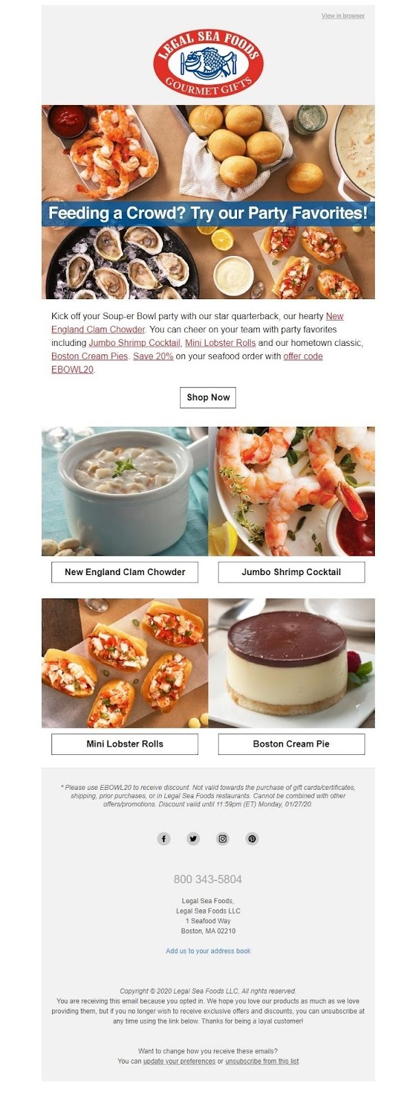 Legal Sea Foods newsletter