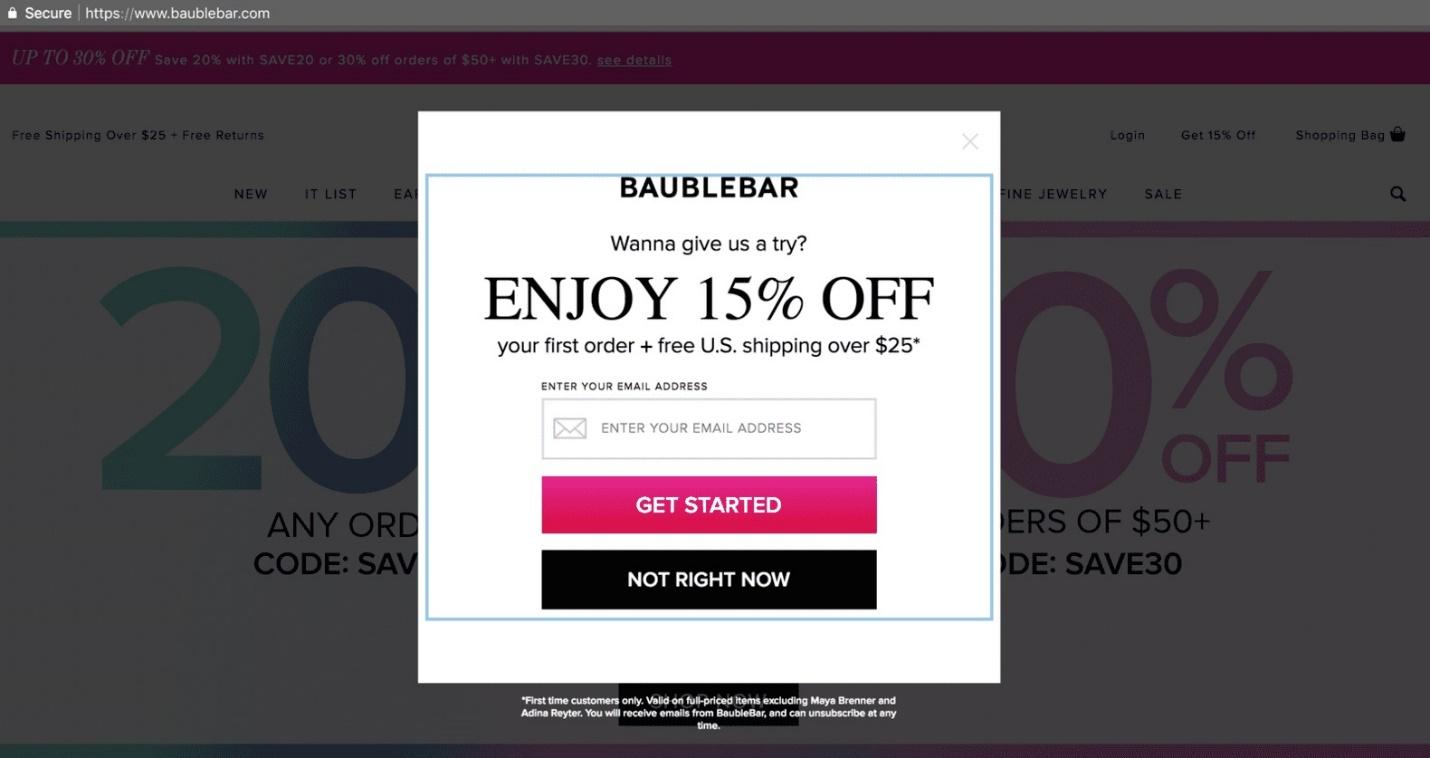 BaubleBar pop-up example