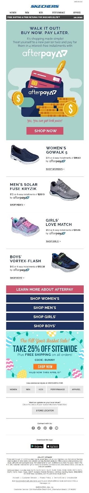 Skechers | example of great subject line and preheader text