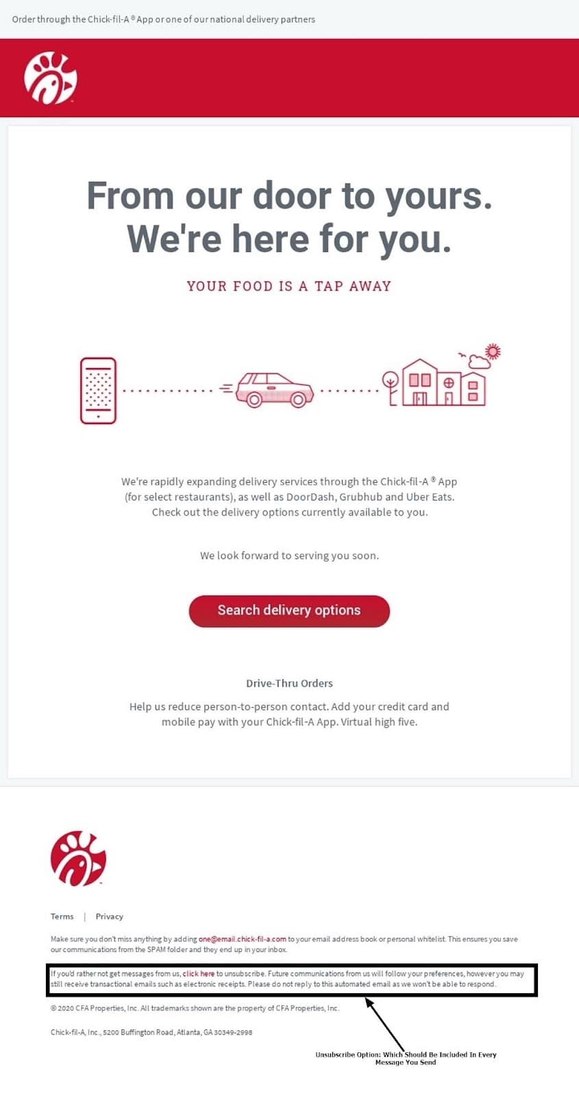 Chick fil a subscribe and unsubscribe options