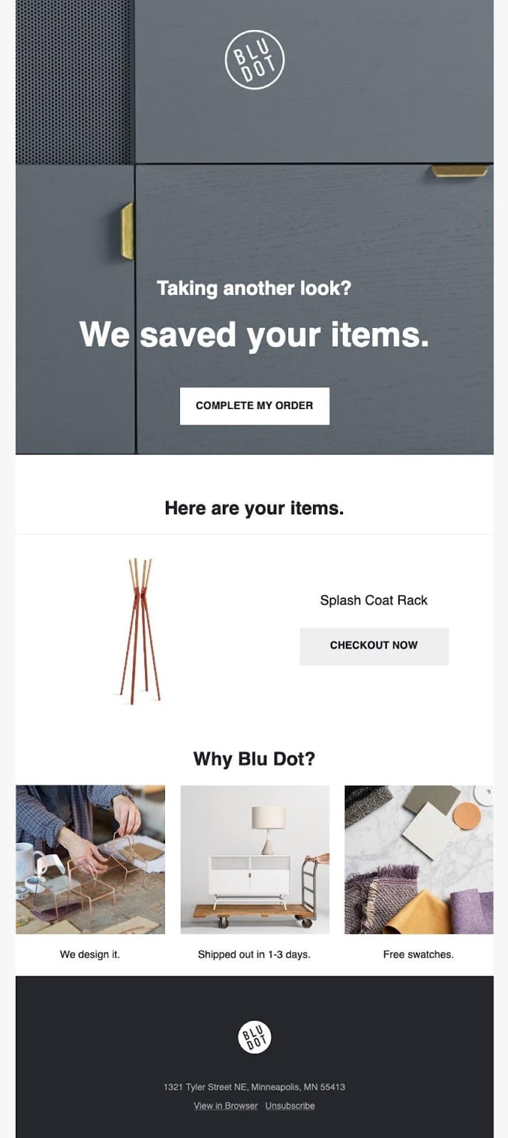 BlueDot abandoned cart email example