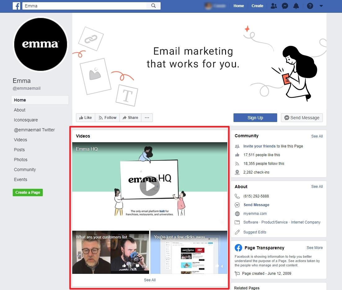 Emma facebook video marketing example