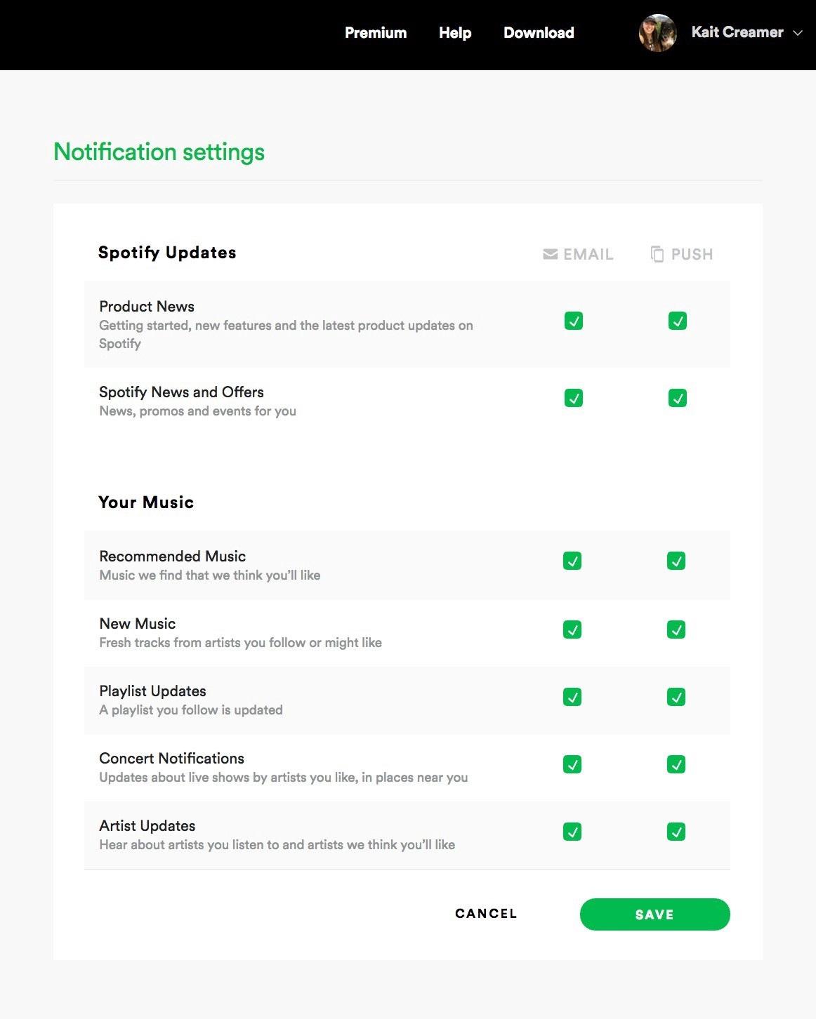 Spotify email preference center