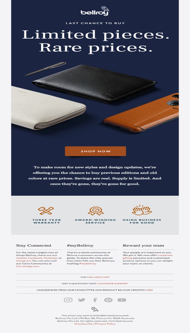 Bellroy email example