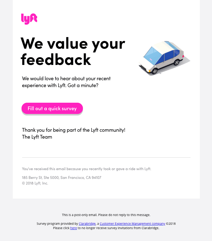 Lyft feedback email example