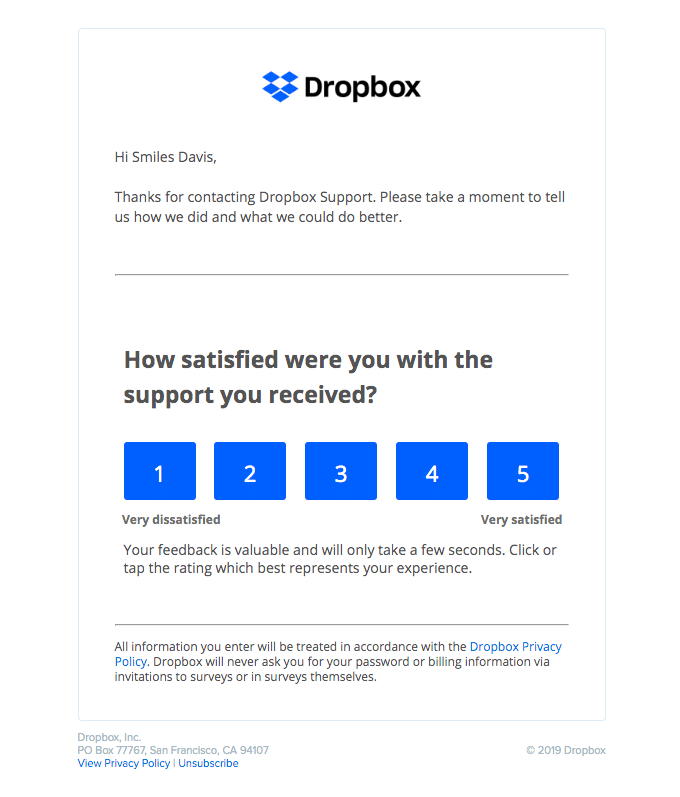 dropbox feedback email example
