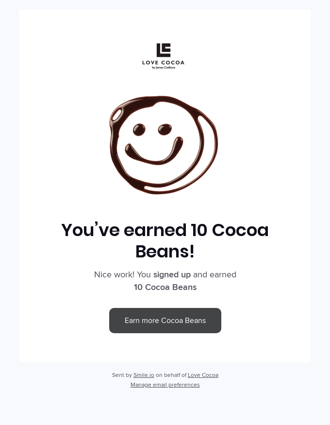 Love, Cocoa customer loyalty reward email