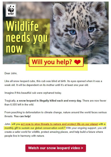 nonprofit world wildlife email donation request