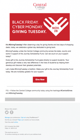 An email for those who had previously donated, but not on Giving Tuesday