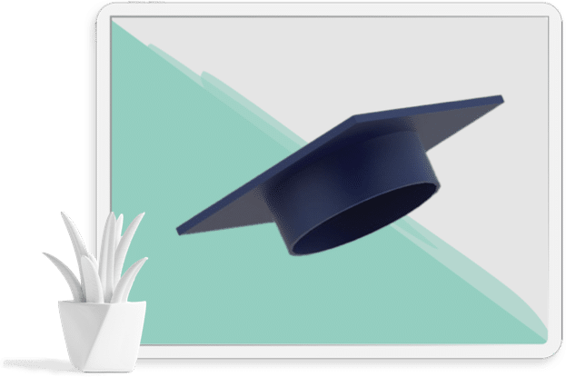A tablet screen with a graduation cap promoting a guide about email marketing for higher ed.