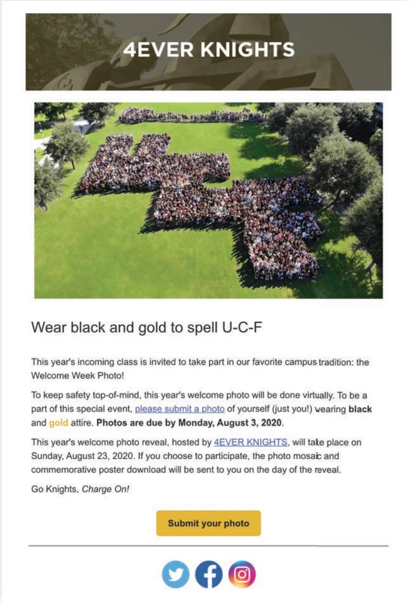 Here’s an example of a new student virtual welcome journey email.