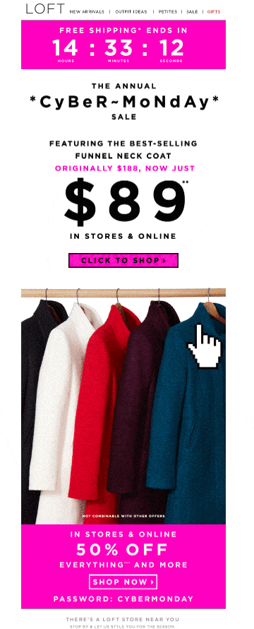 Everyone loves a countdown. Besides inspiring excitement, countdown emails are a great way of keeping your promotions at the top of your customer’s minds.