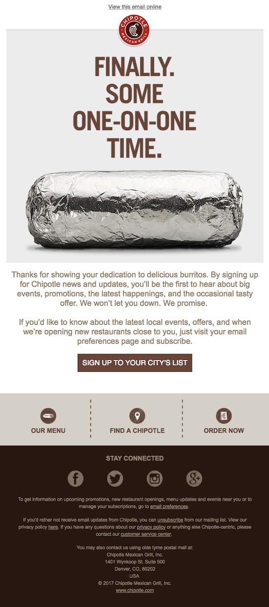 clever email welcome example