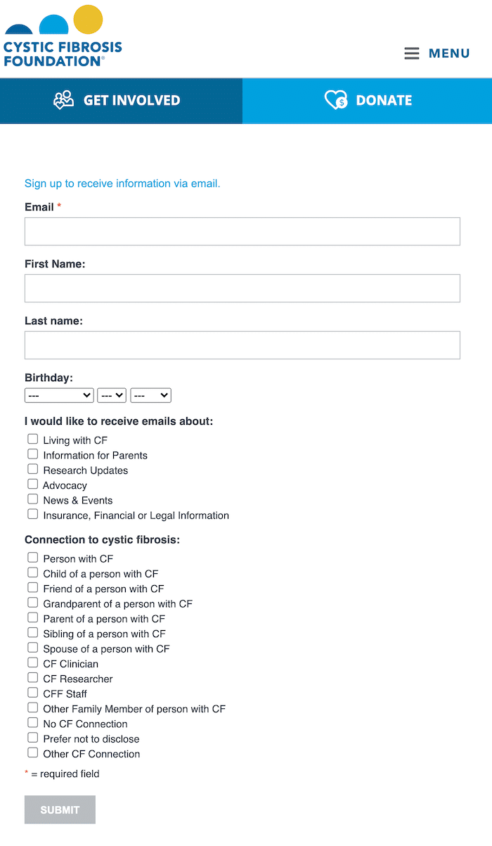 email signup landing page example