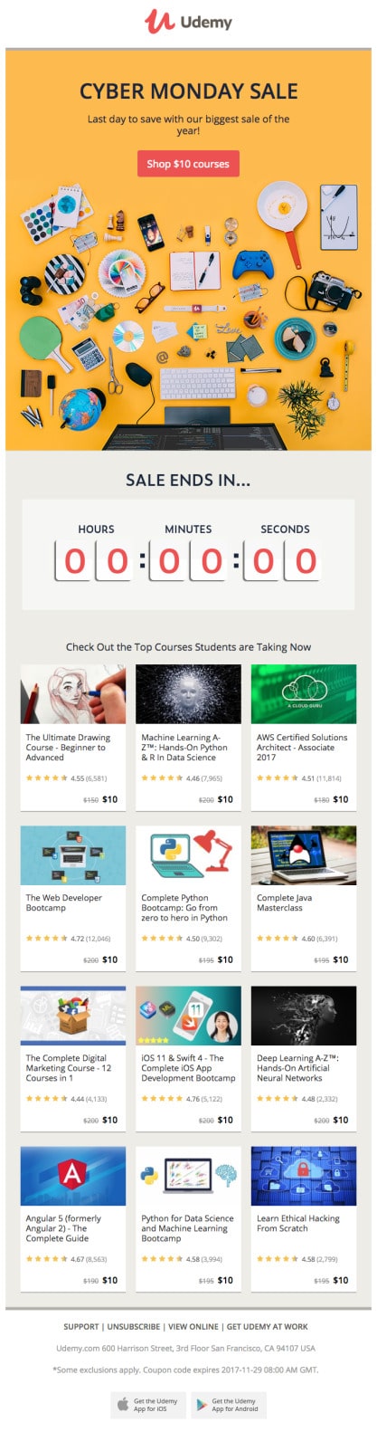 On the day before Cyber Monday, send a final reminder to your customers’ announcing the big day