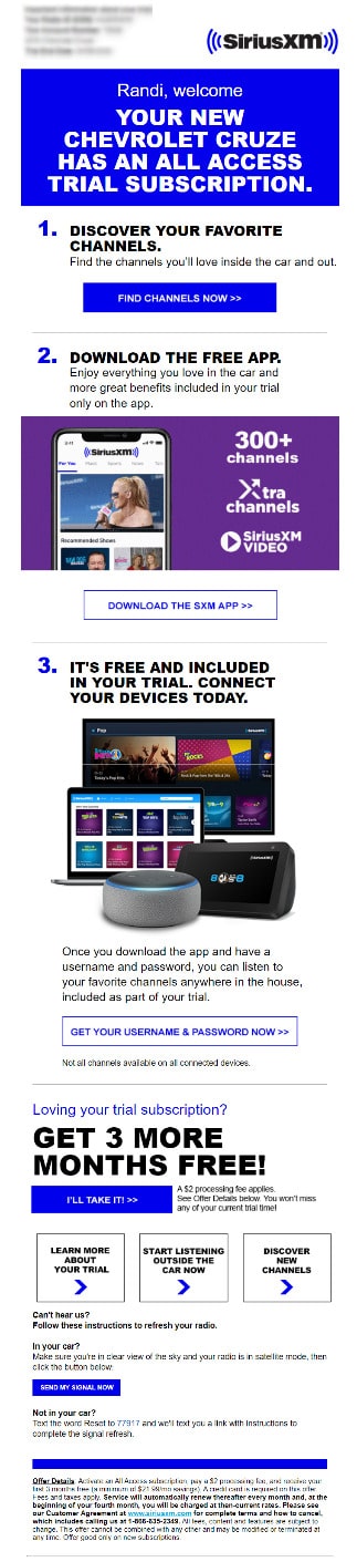 SiriusXM radio email example