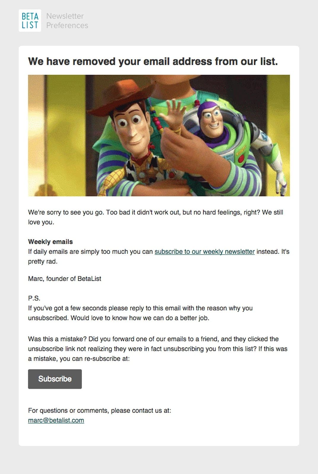 Beta List email example
