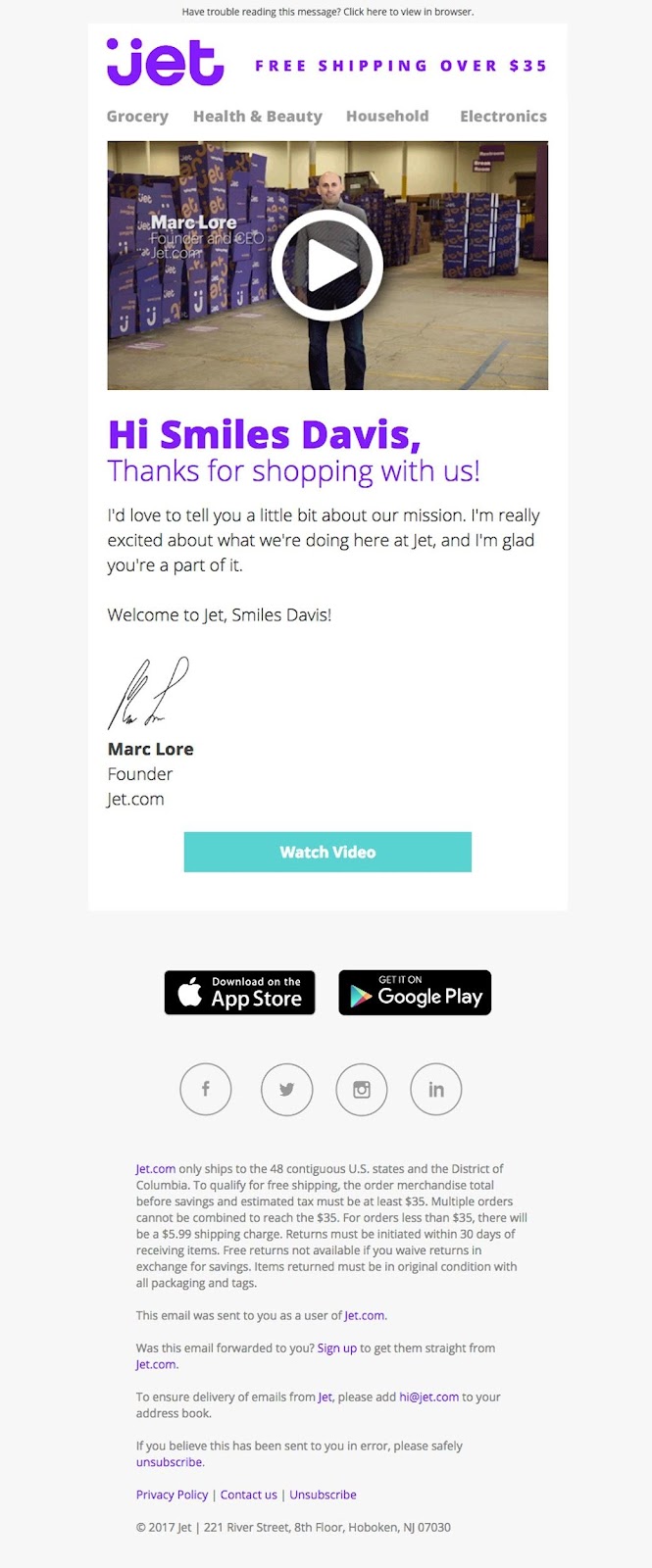 Jet email example