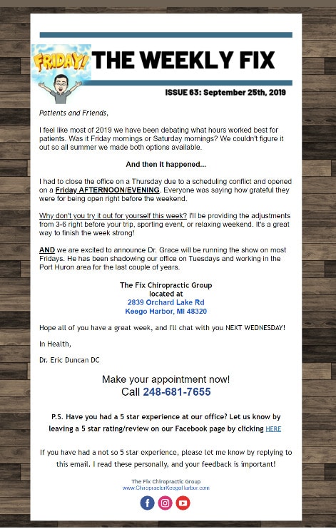 sharing business details in the contents of a newsletter