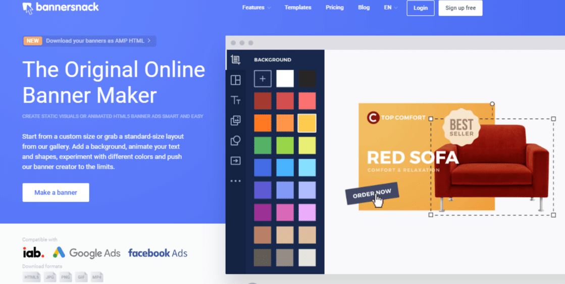 Bannersnack is an intuitive drag-and-drop banner builder that allows you to create banners from scratch or a template in the extensive template library.
